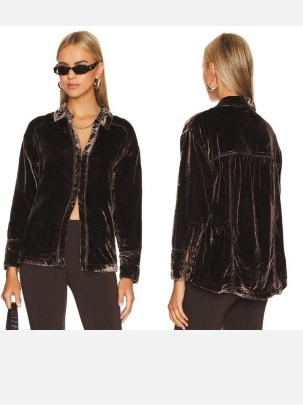 Free People We The Free Velvet Chocolate Brown Marianne Oversized Medium